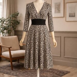 Maggy L Polk Dot V-Neck Fit-and-Flare Dress